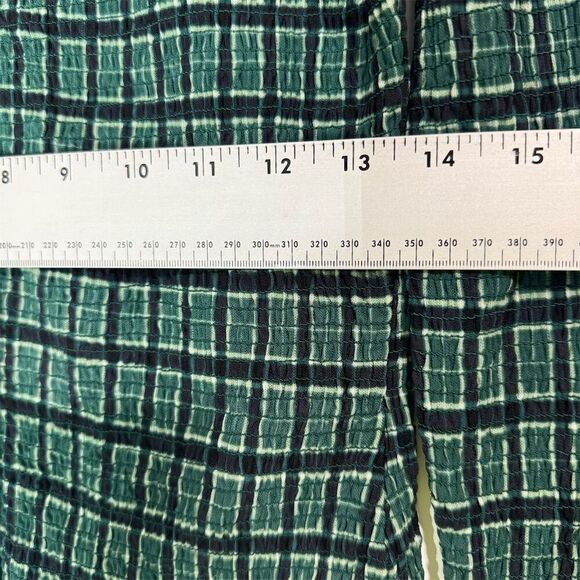 NWOT Free People Green Black Check Mesh Blouse Scallop Collar Top M Button Front - Picture 7 of 10